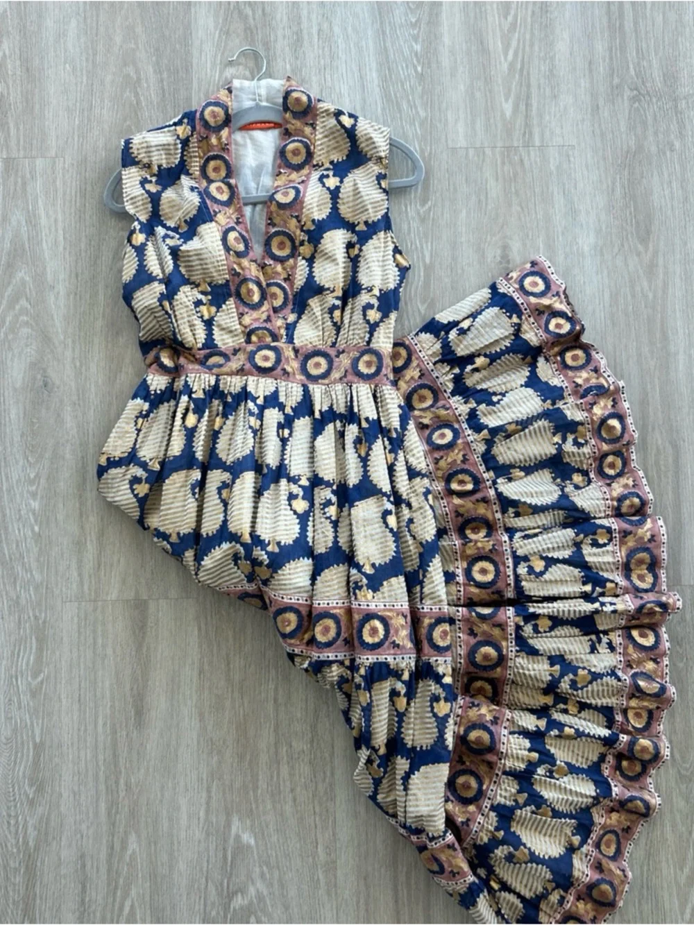 Oliphant Agra Women’s XS Navy Print Maxi Dress V-Neck Tiered Cotton Boho NWOT - Picture 6 of 10